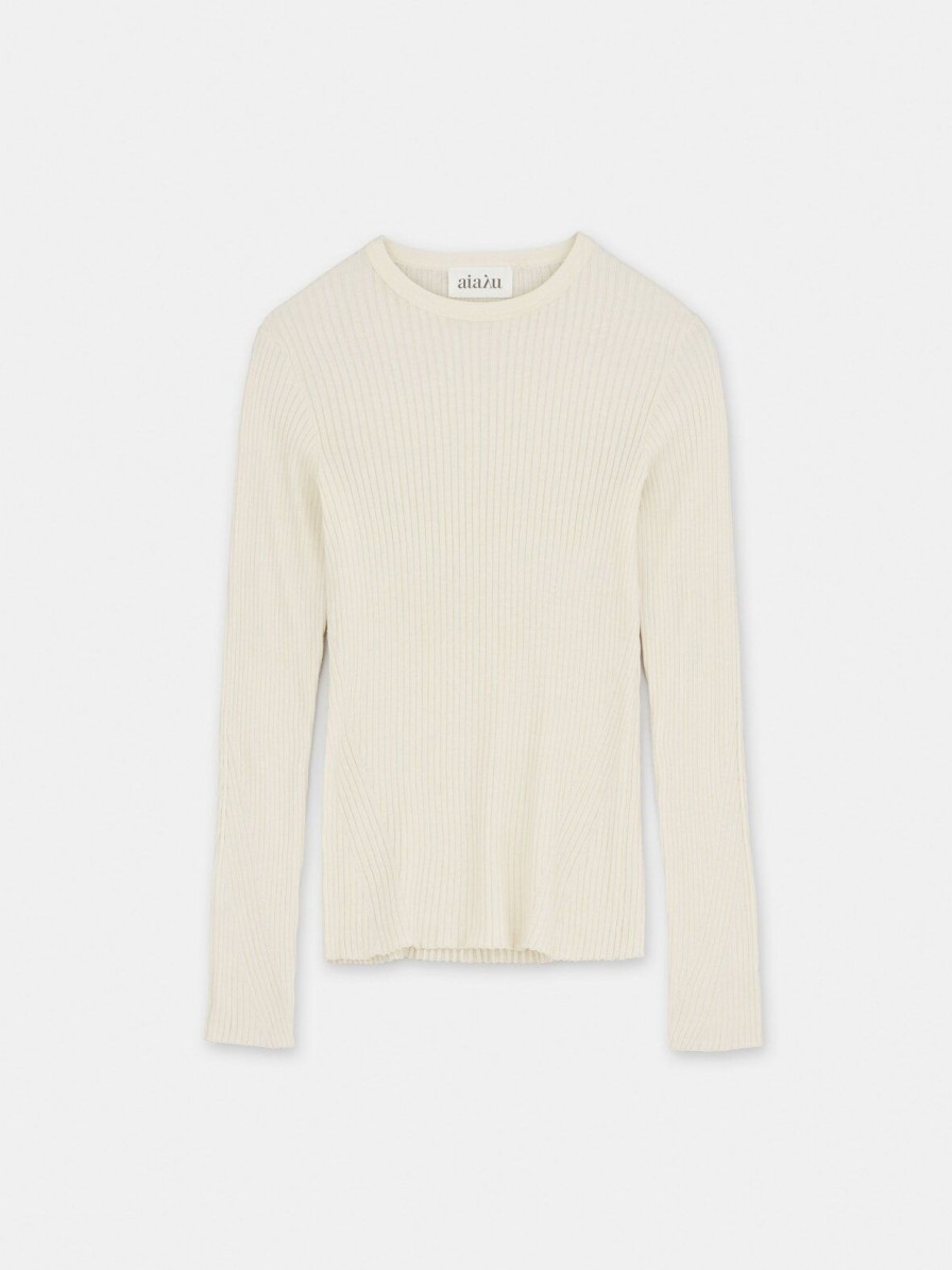 Mom Enula9 | Tova Strikbluse - Pure Ecru